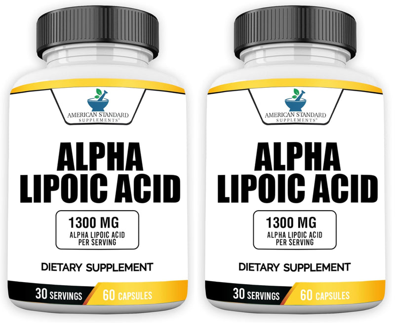 American Standard Supplements Alpha Lipoic Acid 1300mg Per Serving - Vegan, Gluten Free, Non-GMO, 60 Capsules, 30 Servings (Pack of 2)