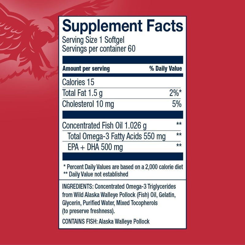 AmerOmega Triglyceride Omega-3 Fish Oil – Heart Health Support | Wild-Caught Alaskan Pollock | 60 Softgels