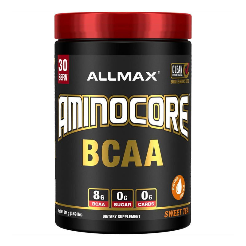 ALLMAX AMINOCORE BCAA Powder – Intra & Post-Workout Recovery, Gluten Free, Sweet Tea 315 g