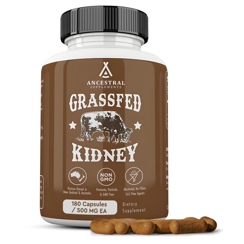 Ancestral Supplements Grass Fed Beef Kidney – 3000mg DAO Enzyme, Kidney & Histamine Support, Selenium & B12, 180 Capsules