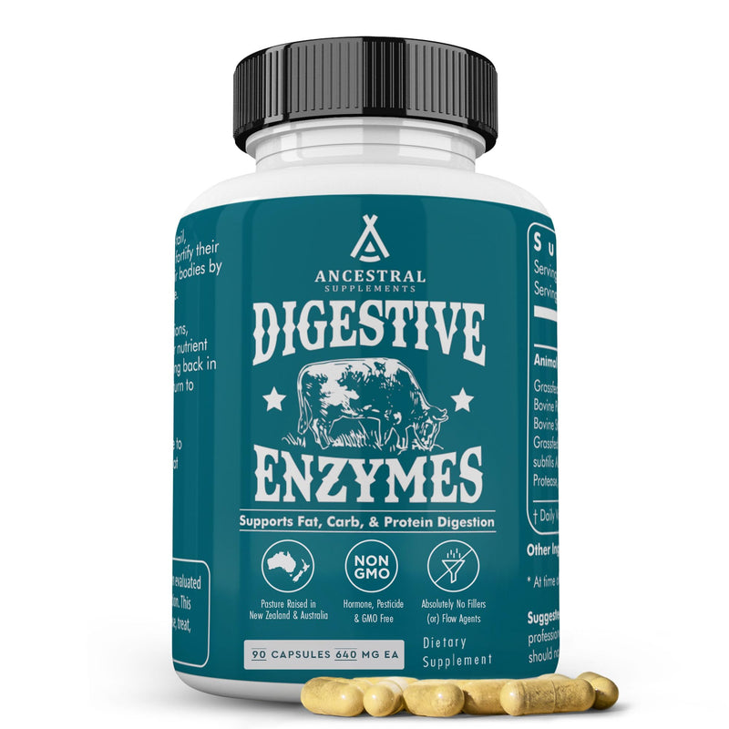 Ancestral Supplements Digestive Enzymes for Women & Men – Probiotics & Grass-Fed Organs, 90 Capsules