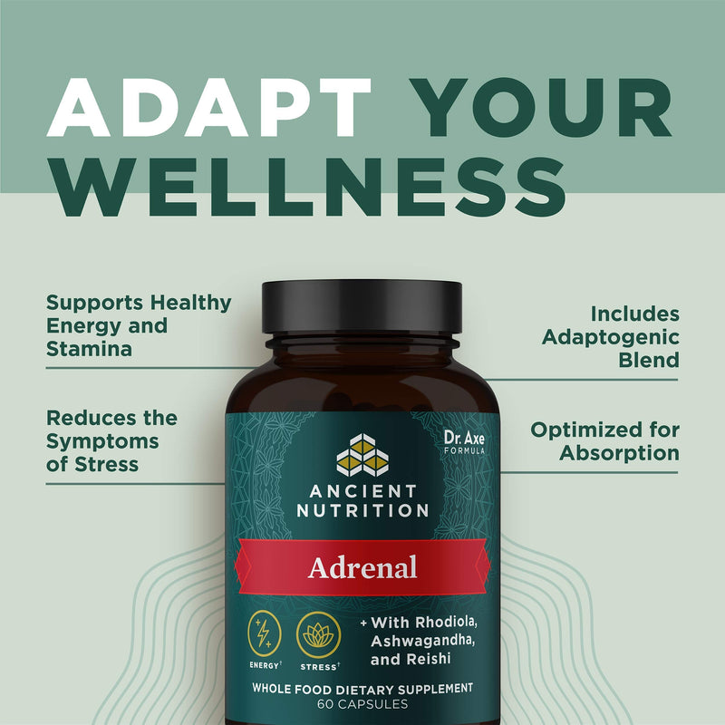 Ancient Nutrition Adrenal Support with Ashwagandha - 60 Capsules, 1300mg (Keto & Paleo Friendly)
