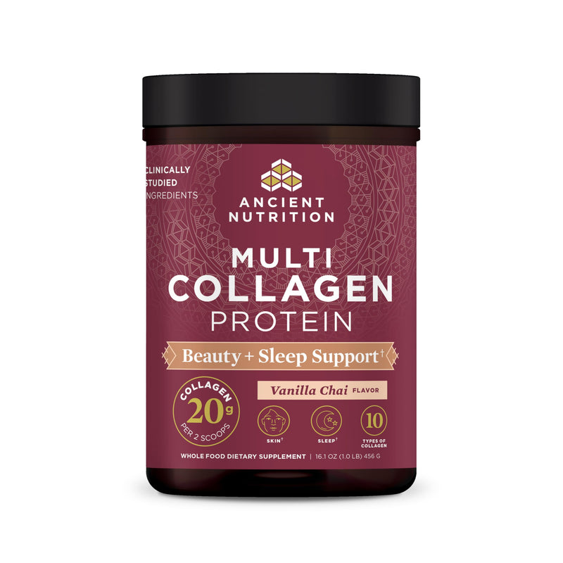 Ancient Nutrition Multi Collagen Beauty + Sleep Vanilla Chai – 16.1 oz