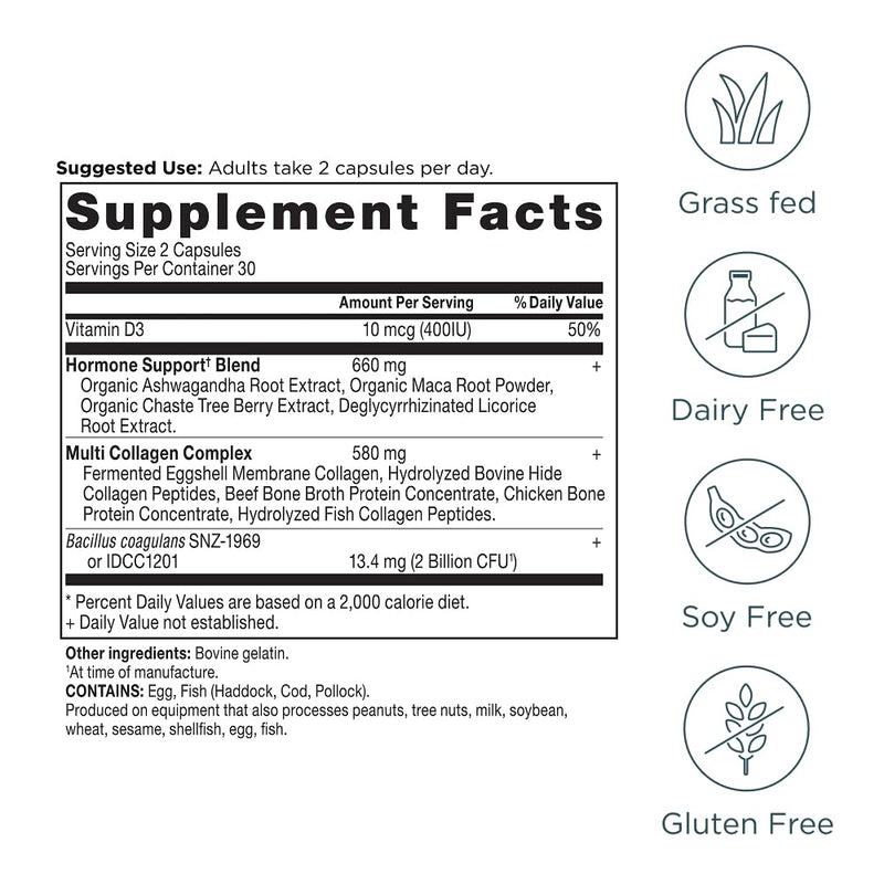 Ancient Nutrition Hormone Balance + Collagen — 60 Capsules | Ashwagandha, Maca & Chaste Tree