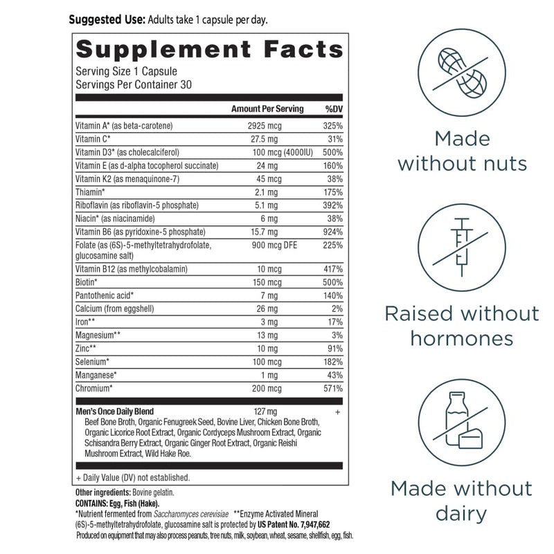 Ancient Nutrition Multivitamin for Men, Ancient Multi Men's Once Daily Vitamin Supplement 30 Ct, Vitamin A, Vitamin B and Vitamin K2, Fenugreek Seed, Supports Immune System, Paleo and Keto Friendly