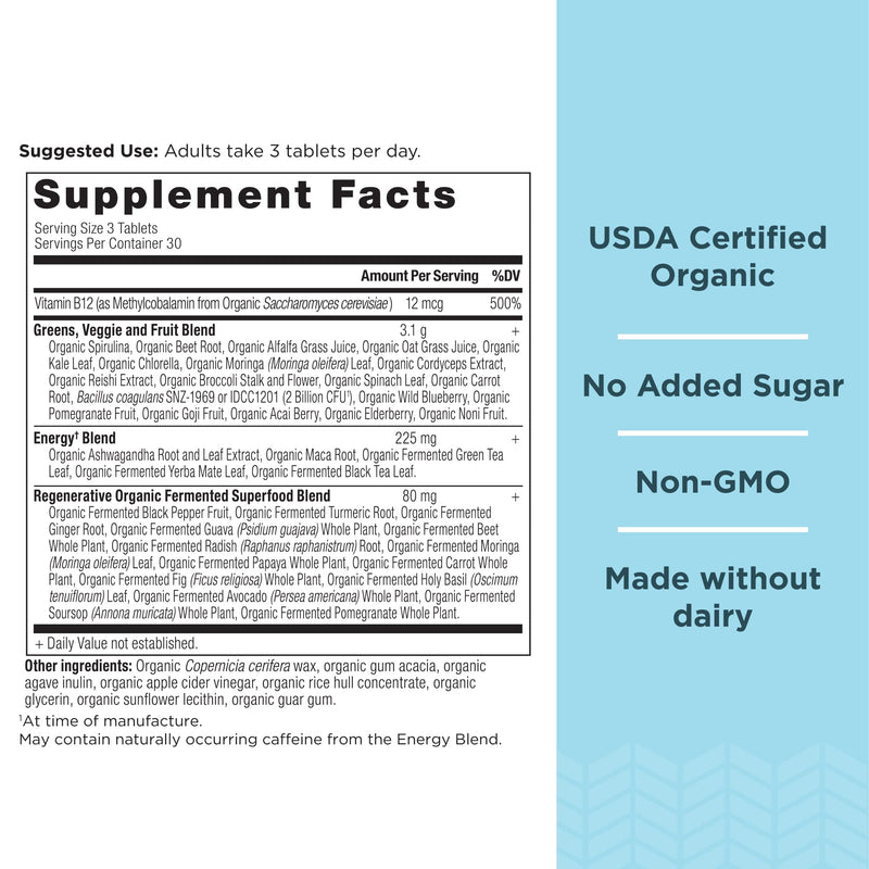 Ancient Nutrition Supergreens Energizer Tablets – Caffeine Boost