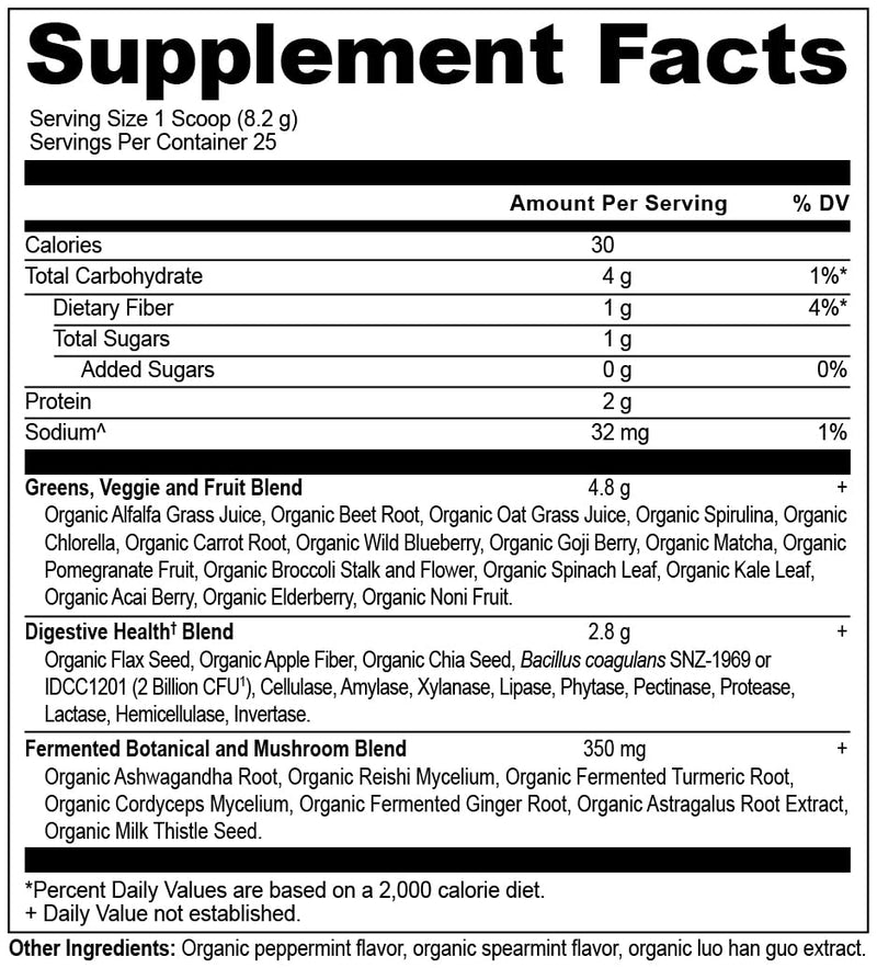 Ancient Nutrition SuperGreens Powder with Probiotics – Organic Peppermint Flavor, 25 Servings, 7.23oz