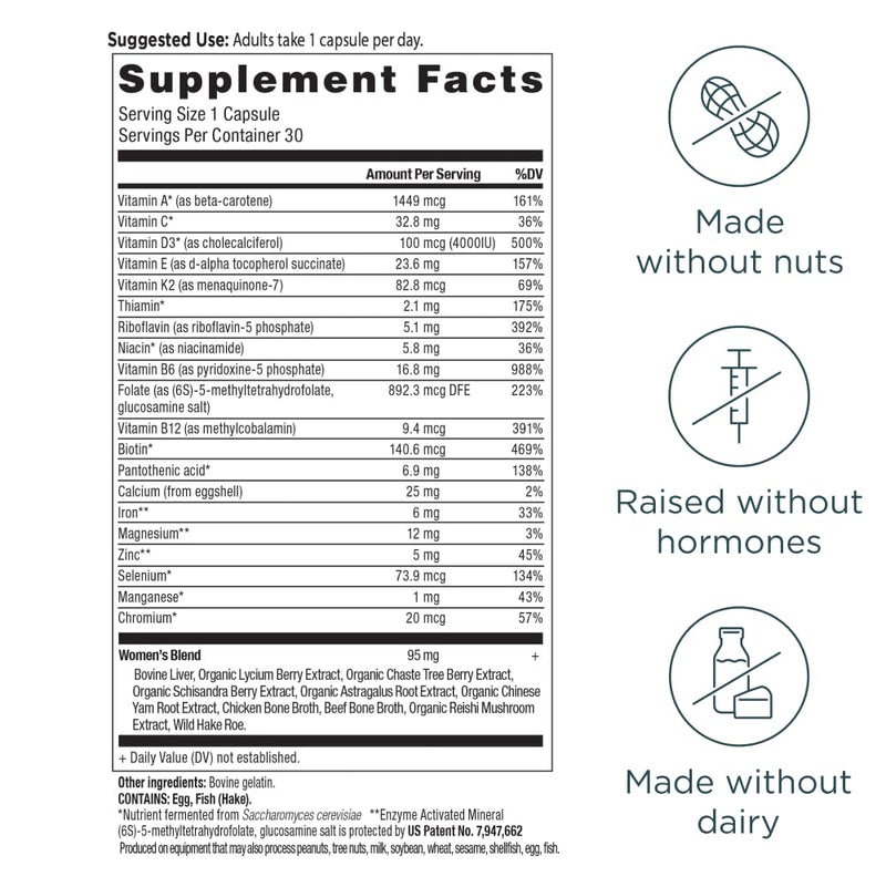 Ancient Nutrition Women’s Multivitamin – Once Daily (30 Count) with Methlyated Vitamin B, C, K2, Magnesium, Folate & Iron