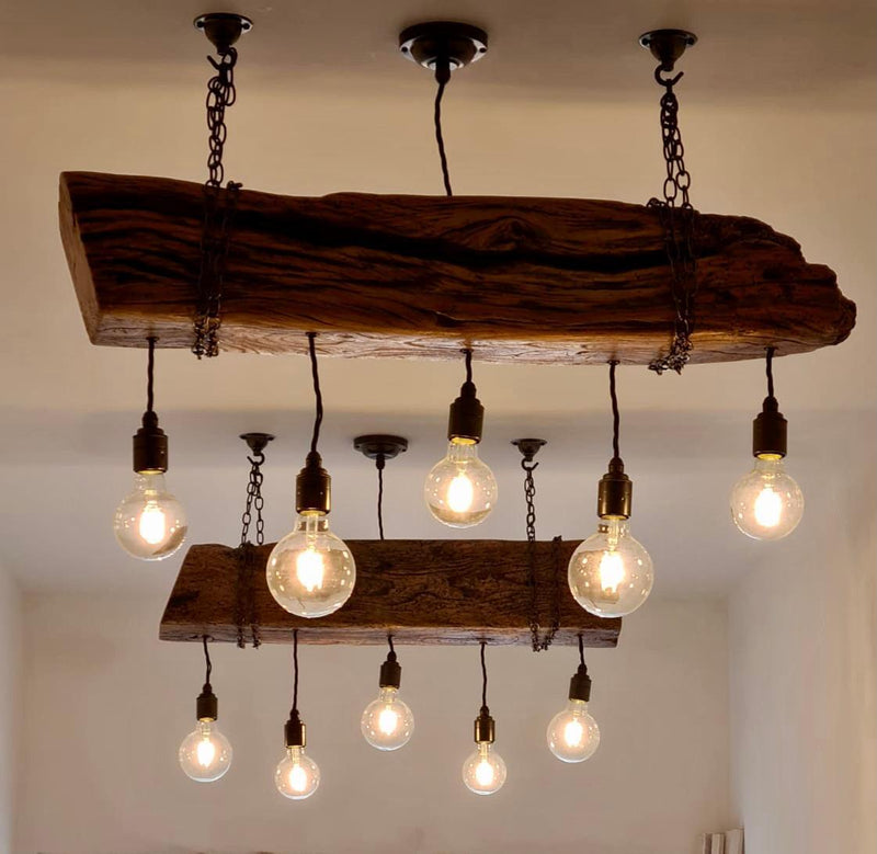 Reclaimed Oak Beam Chandelier | 300 Year Old Rustic Kitchen Lighting UK