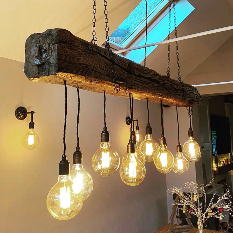 Reclaimed Oak Beam Chandelier | 300 Year Old Rustic Kitchen Lighting UK