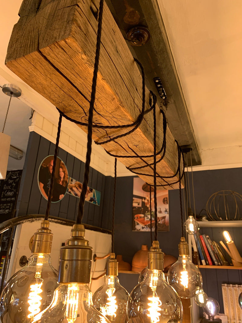 Reclaimed Oak Beam Chandelier | 300 Year Old Rustic Kitchen Lighting UK