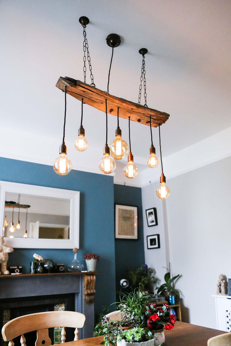 Reclaimed Oak Beam Chandelier | 300 Year Old Rustic Kitchen Lighting UK