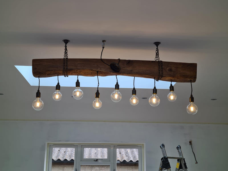 Reclaimed Oak Beam Chandelier | 300 Year Old Rustic Kitchen Lighting UK