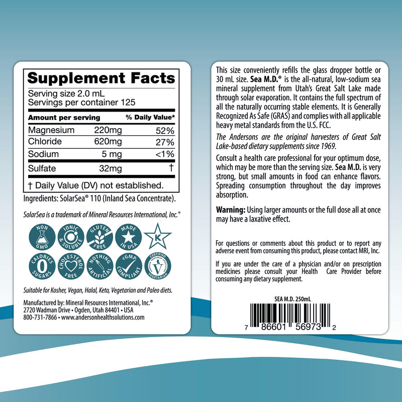 Anderson Sea M.D. Concentrated Trace Mineral Drops – Ionic Magnesium Supplement, 8.3 oz