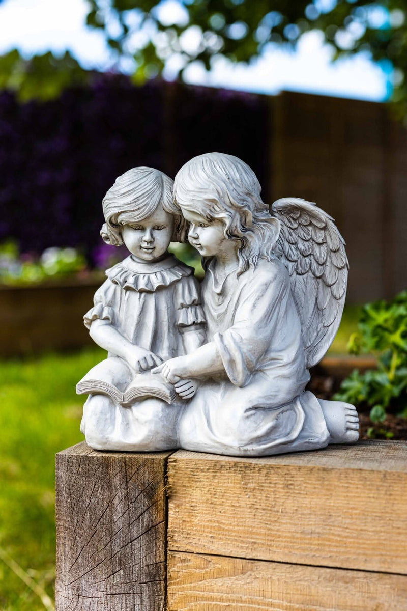 Resin Reading Angel Lamp Child Statue – Decorative LED Cherub Ornament