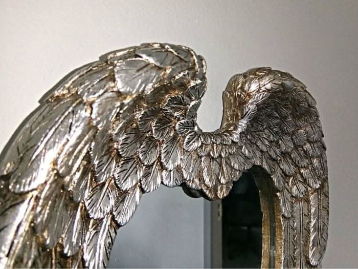 Silver Feathered Angel Wings Heart Shaped Decorative Wall Mirror