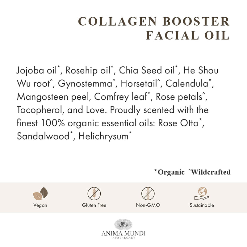 Anima Mundi Apothecary Collagen Booster Facial Oil – Hydrating Organic Plant-Based Oil (2oz/59ml)