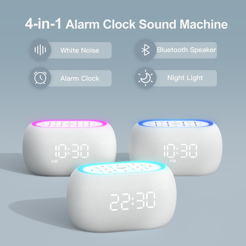 ANJANK White Noise Sound Machine Alarm Clock with Hi-Fi Bluetooth Speaker | 21 Sounds & 7 Night Lights
