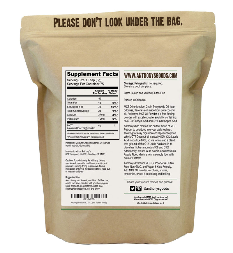 Anthony's Premium MCT Oil Powder 56% C8 / 42% C10 – 1 lb | Gluten Free & Keto