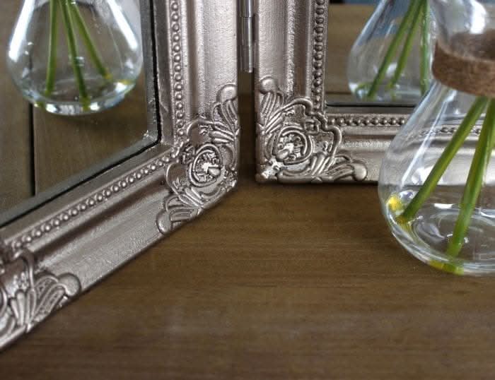 Silver Tri-Fold Dressing Table Mirror Ornate Freestanding Vanity