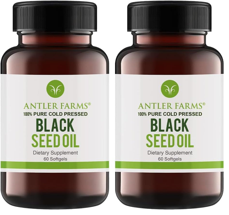 Antler Farms Black Seed Oil Softgel Capsules – 60 Softgels, 500mg, 2% Thymoquinone (Pack of 2)