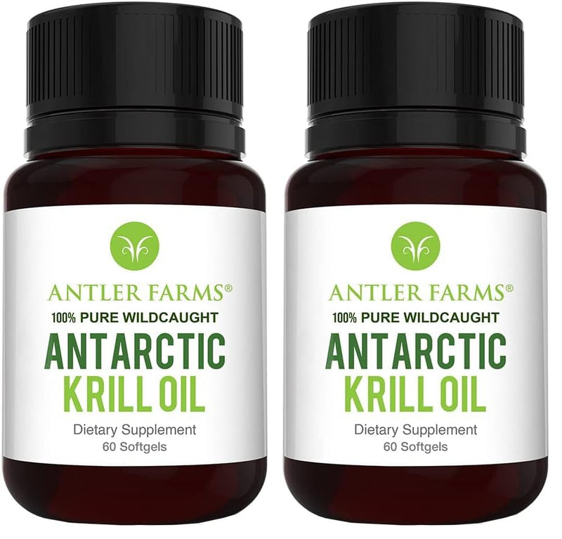 Antler Farms Antarctic Krill Oil 60 Softgels | Omega-3 EPA + DHA + Astaxanthin (Pack of 2)