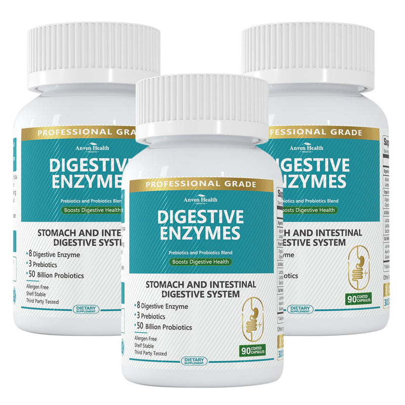 Anven Health 800mg Digestive Enzymes with Probiotics & Prebiotics – 270 Capsules (90-Day, Non-GMO)