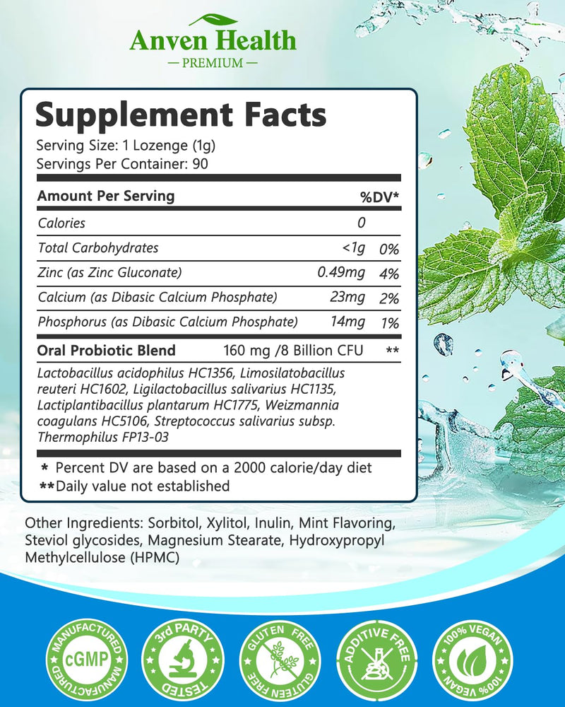 Anven Health Oral Probiotics Lozenges – Bad Breath & Gum Repair, Mint, Sugar-Free (270 Lozenges)