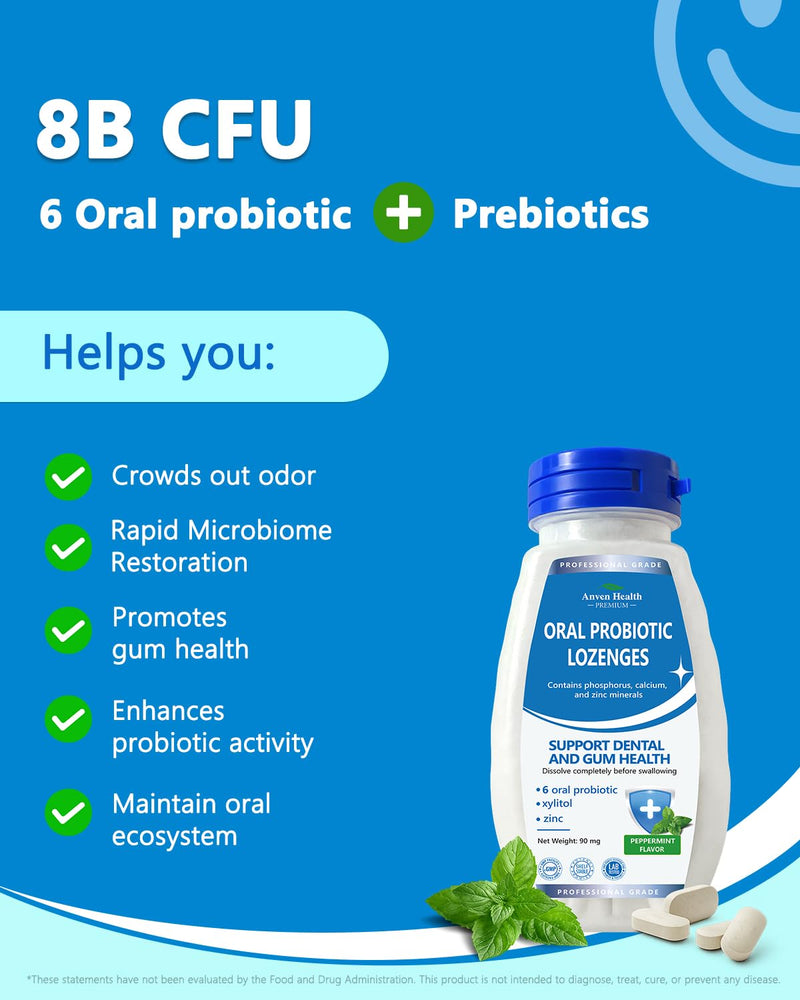 Anven Health Oral Probiotics Lozenges - Bad Breath & Gum Repair (90 Lozenges, Mint, Sugar-Free)