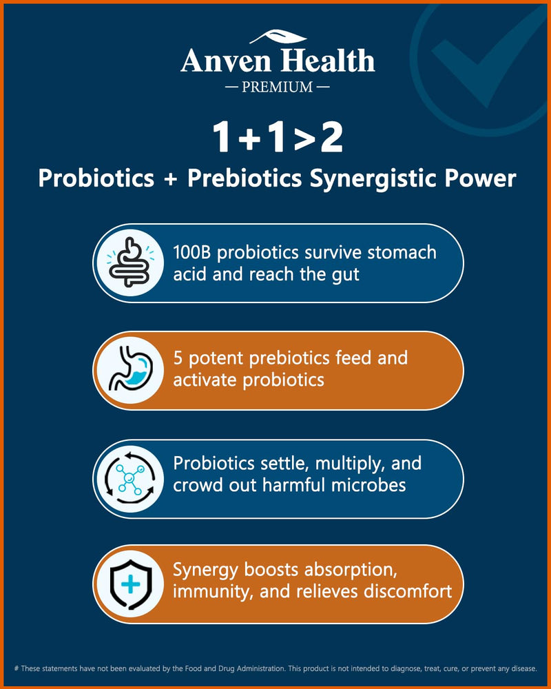 Anven Health 100 Billion Probiotics for Gut, Digestive & Immune Health – 27 Strains + 5 Organic Prebiotics | Made in USA | 180 Caps