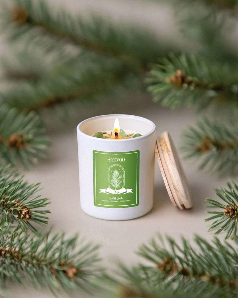 AOOVOO Fir Scented Candles for Women - Aromatherapy Candle with Crystals Inside, 10oz Soy Candles for Home Scented, Birthday Gifts Christmas Candle for Women Mom