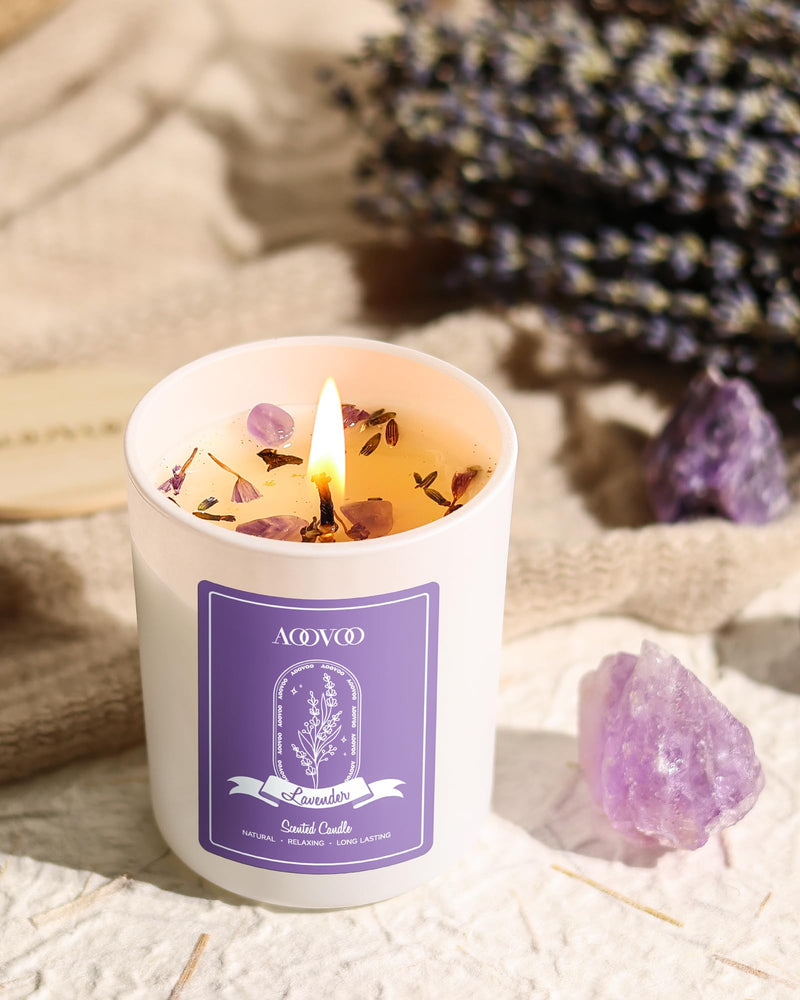 AOOVOO Lavender Candles Set - 4 Pack Aromatherapy Candles with Crystals Inside