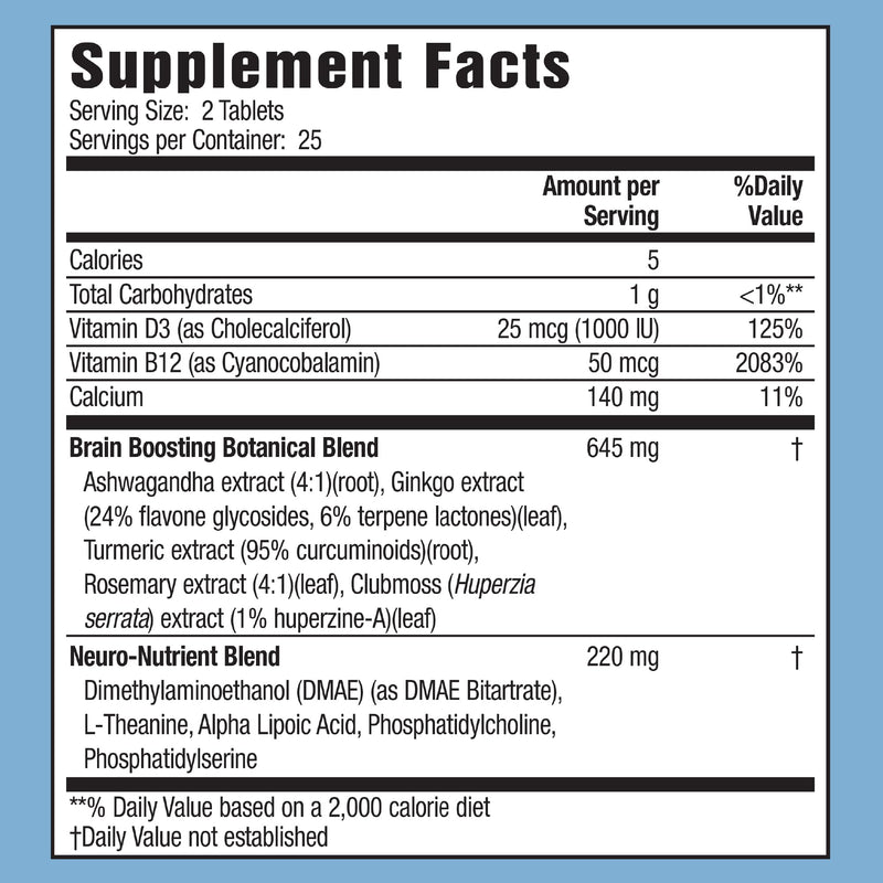 Applied Nutrition Healthy Brain All-Day Focus – 50 Tablets Pack of 2 | 3-in-1 Brain Booster with Turmeric