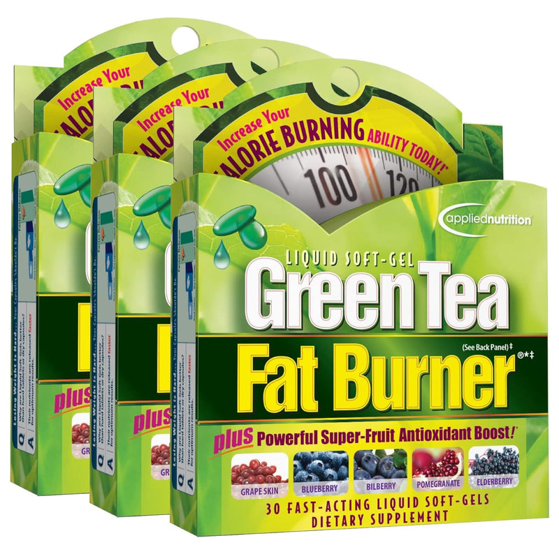 Applied Nutrition Green Tea Fat Burner – 3 Pack (30 Liquid Soft-Gels) – Increases Calorie Burning & Powerful Antioxidants – 45 Servings