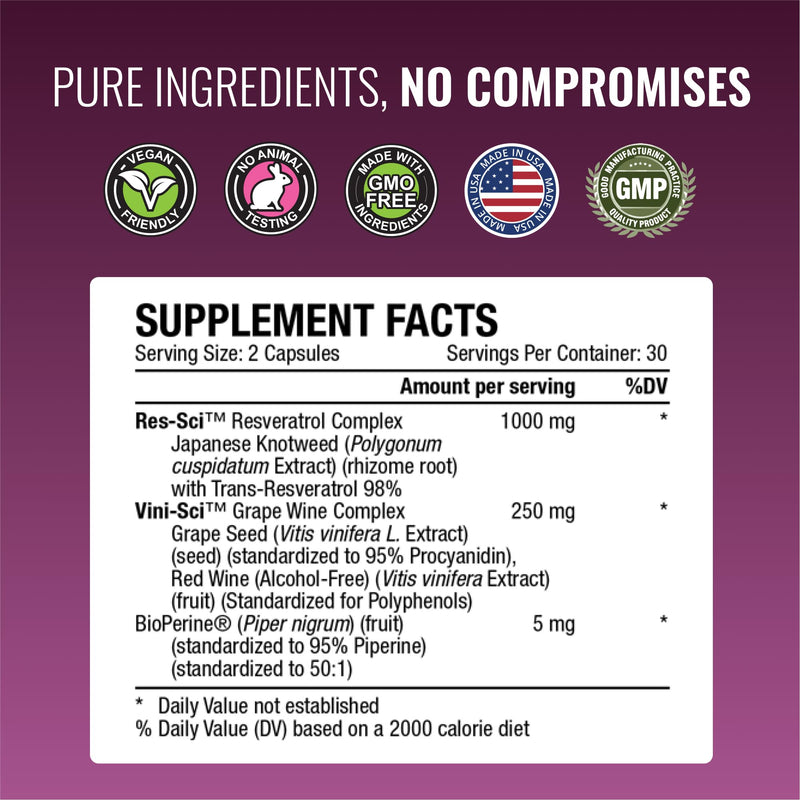 Approved Science® Resveratrol 1000 mg Trans-Resveratrol | 60 Vegan Capsules | Bioperine® | 98% Purity