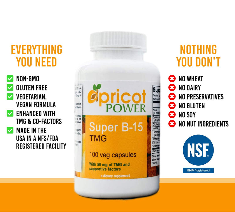Apricot Power Super B-15 Pangamic Acid – Non-Toxic B-15, 100 Veg Caps