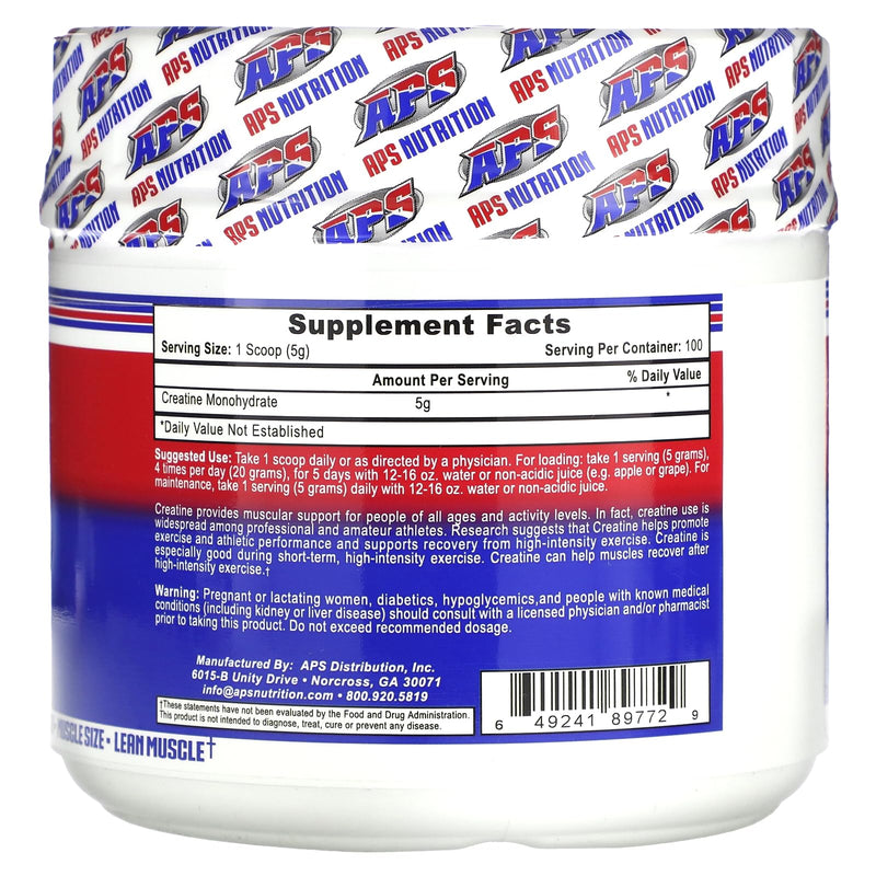 APS Pure Creatine Monohydrate 500g – Creapure, No Loading