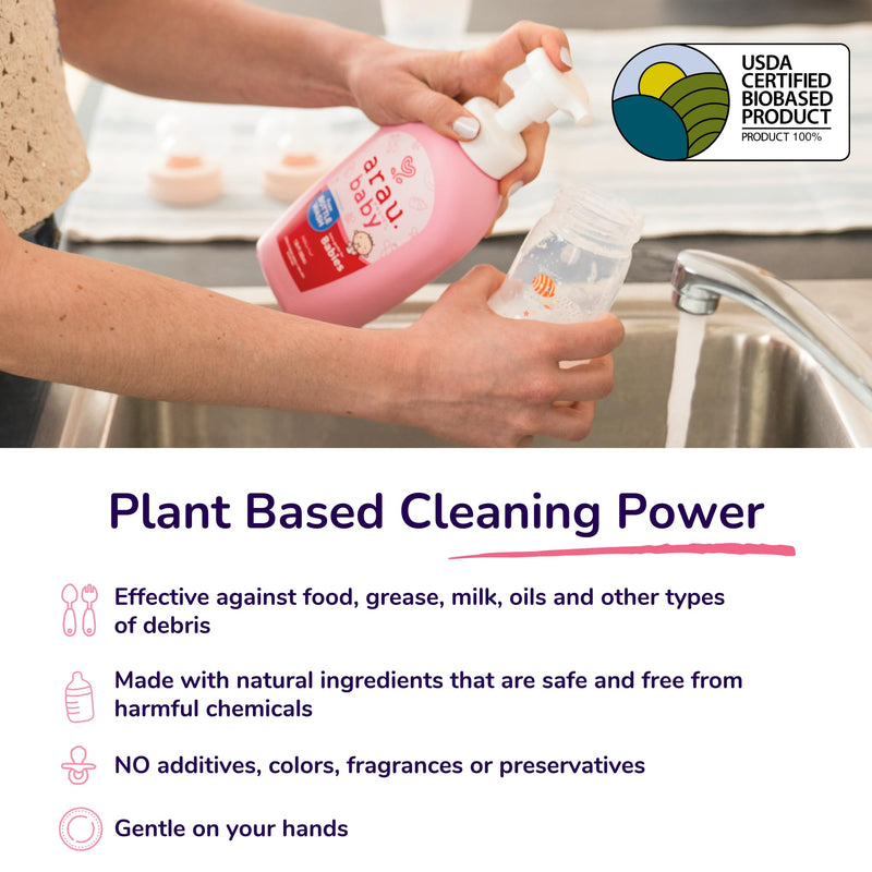 Arau Baby Unscented Foam Bottle Wash, Natural Plant Based Baby Bottle & Dish Soap, No Artificial Fragrance or Additives, Gentle for Washing Bottles, Pacifiers and Toys, Easy Rinse, 15.21 Fl Oz