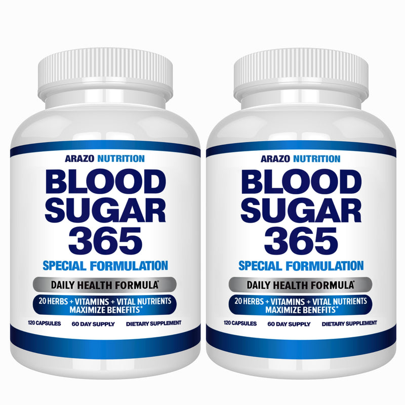Arazo Nutrition Blood Sugar 365 – 120 Herbal Pills, 60 Day Supply (Pack of 2) – Supports Healthy Energy Levels