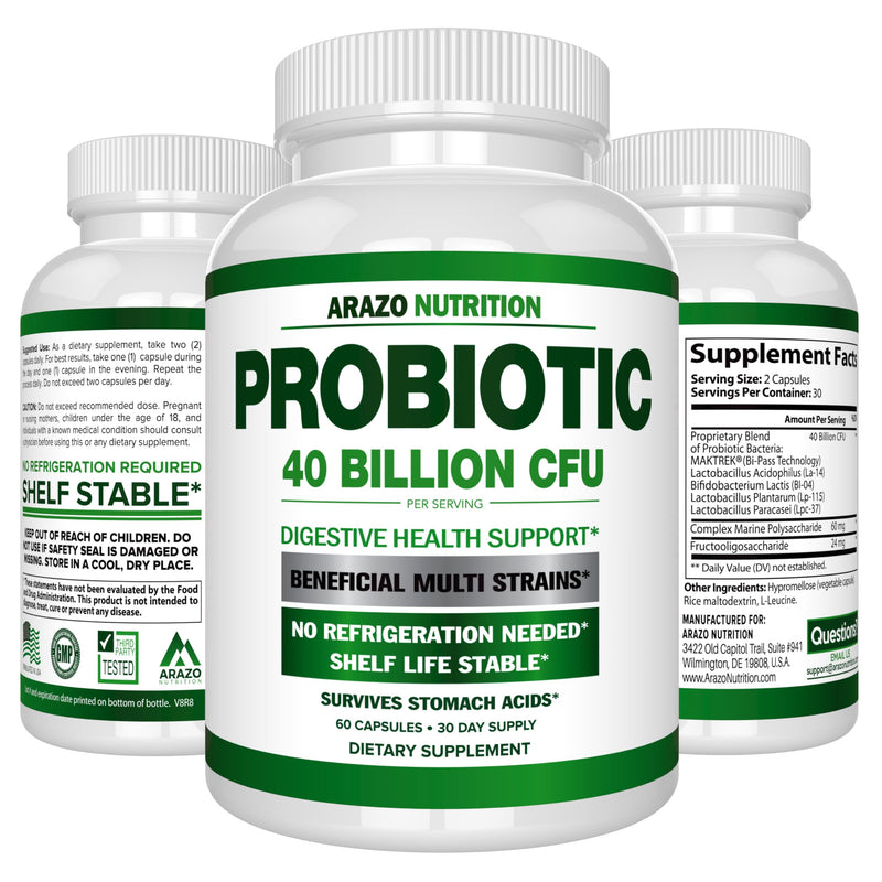 Arazo Nutrition Probiotic 40B CFU - Time-Release & Shelf-Stable (2 Pack)