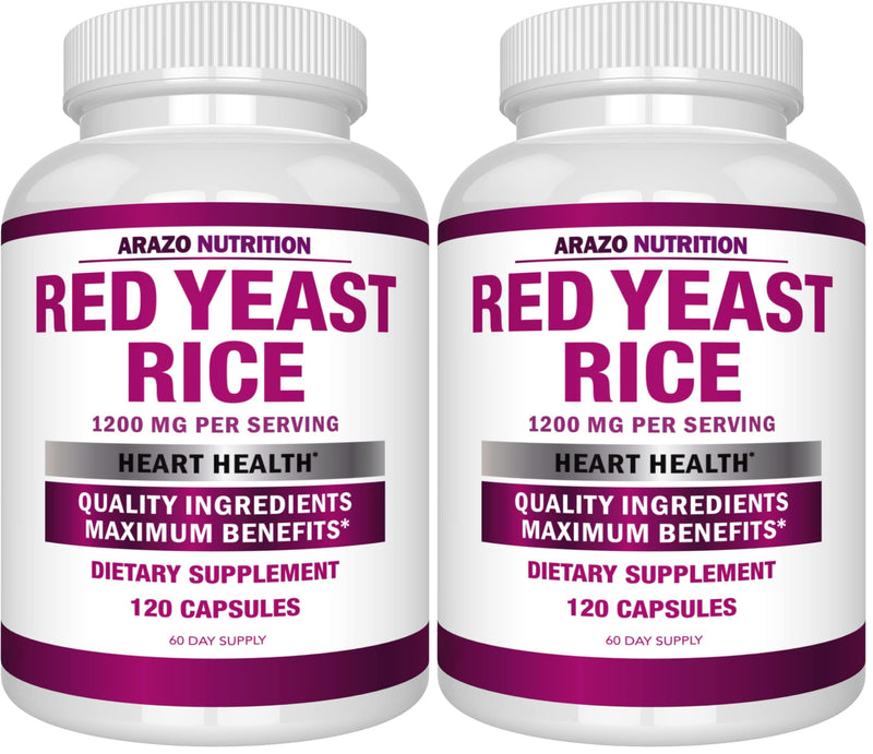 Arazo Nutrition Red Yeast Rice Extract 1200 MG – Citrinin Free, Vegetarian, 120 Capsules (Pack of 2)
