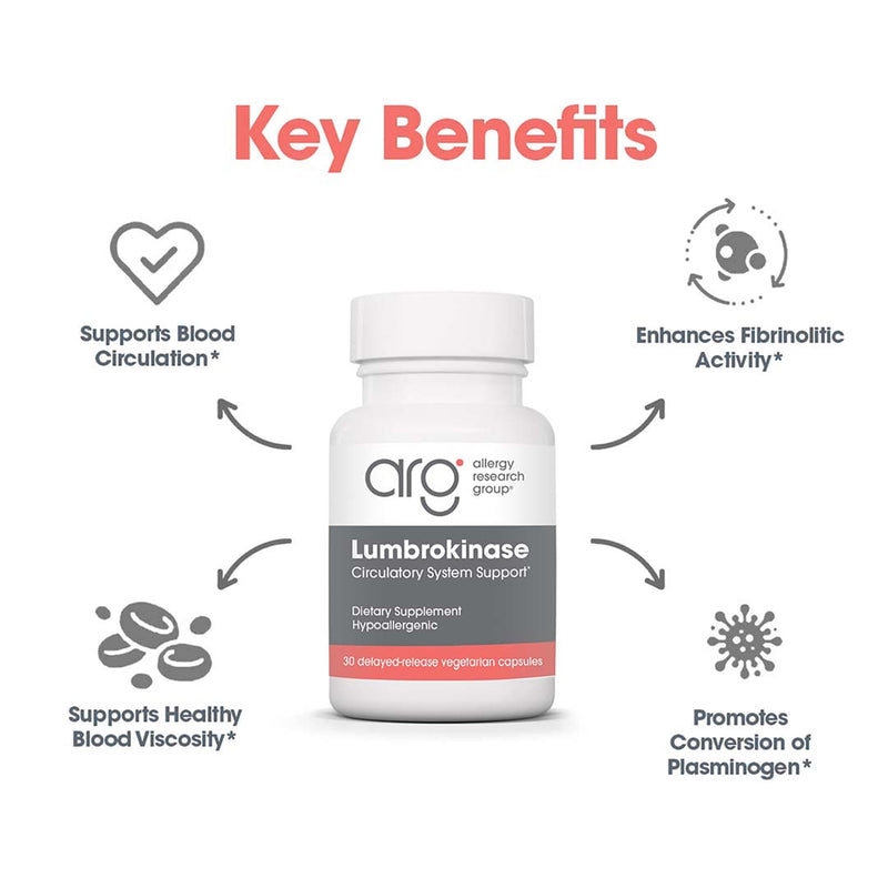 ARG Lumbrokinase Circulatory System Support – Delayed-Release Enzyme Supplement | Allergy Research Group