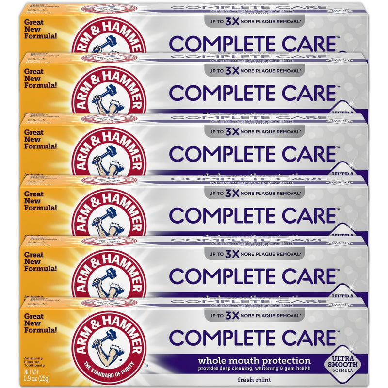 ARM & HAMMER Complete Care Toothpaste - Whole Mouth Protection 6 Pack, Fresh Mint, Travel Size 0.9 oz