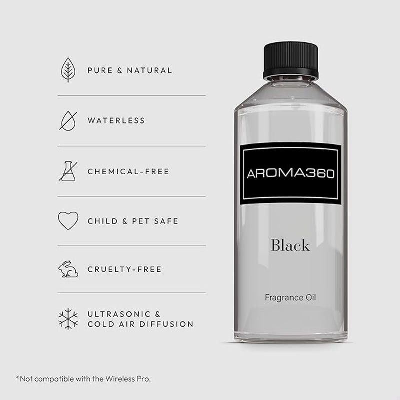 Aroma360 Black Diffuser Oil Blend | Luxury Essential Aromatherapy for Reed Diffusers | Sage, Tiaré Flower & Saffron | 16.9 oz (500 mL)