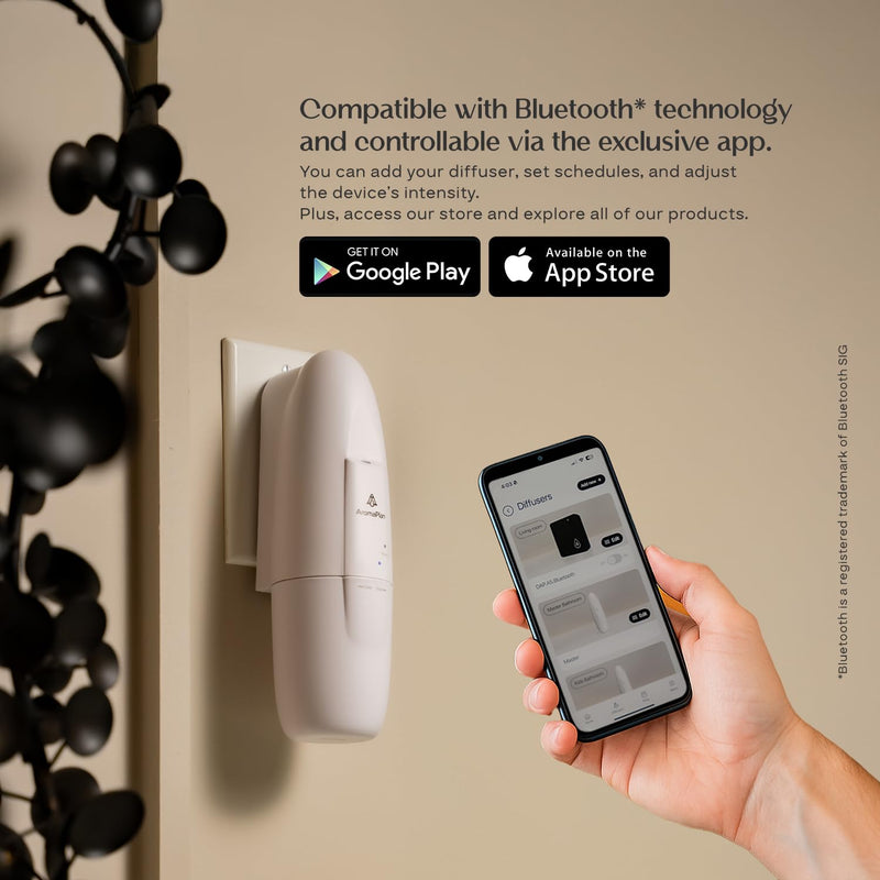 AromaPlan 5 Star Collection 2025 Plug-In Diffuser - Waterless, Bluetooth App Control, 500 sq ft (White)