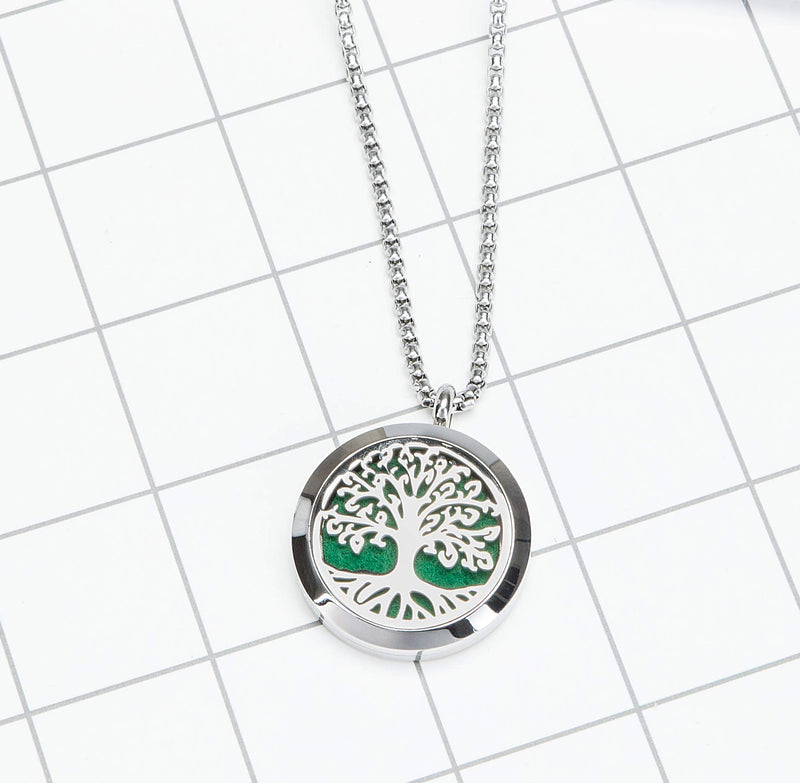 Aromatherapy Essential Oil Diffuser Necklace – Tree of Life Stainless Steel Locket Pendant