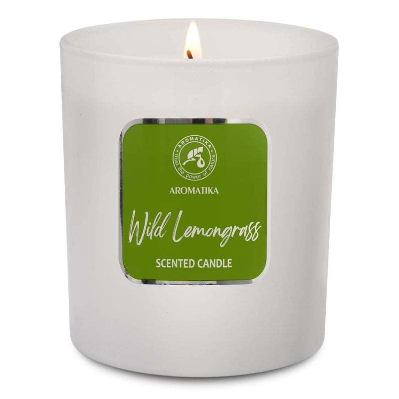 AROMATIKA Soywax Lemongrass Candle – Aromatherapy, Up to 45h Burn Time, Glass Jar Gift
