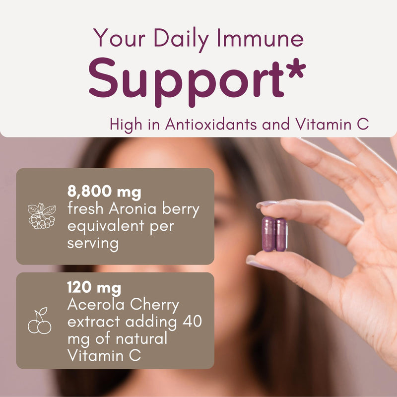 Organic Aronia Berry Capsules (60 Servings) – 10:1 Aronia Extract + 120 mg Acerola Cherry per Serving | Vitamin C & Antioxidants | Black Chokeberry Supplement