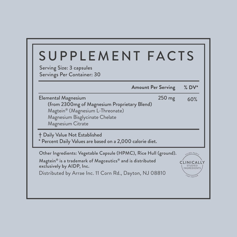 Arrae Magnesium Glycinate, Citrate & L-threonate – 90 Capsules for Mood, Sleep & Muscles