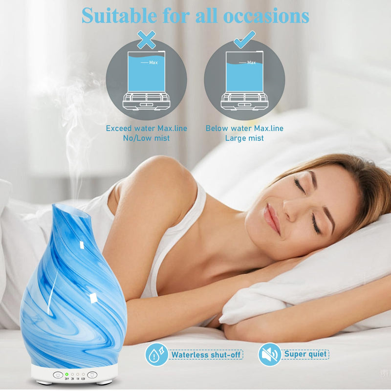 Art Glass Essential Oil Diffuser 120ml – 7 Color LED Lights, 4 Timer Settings, Quiet Cool Mist Humidifier | Gift for Women & Mom